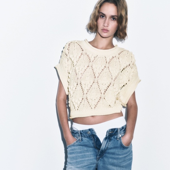 Zara ball trim textured knit top S - Picture 4 of 16